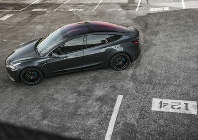 Clean Tesla Grey and Blue Model 3 Vorsteiner