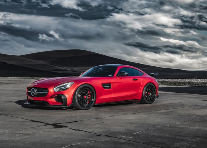 Red Mercedes AMG GTS with Vorsteiner Wheels