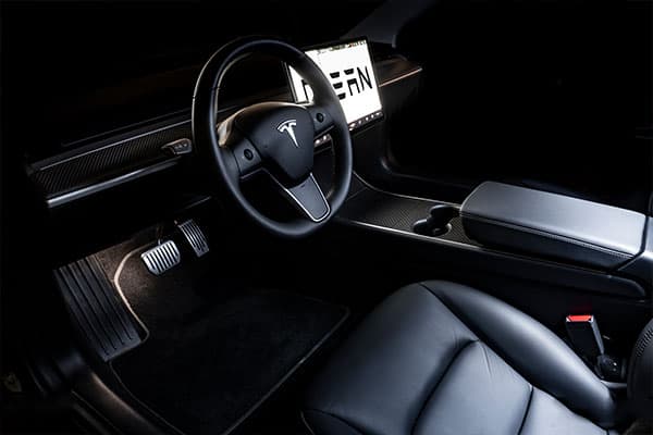 interior of tesla with black leather